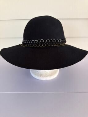Y2K Michael Stars Mixed Metal Floppy Hat Black 100% Wool Wide Brim Boho Festival